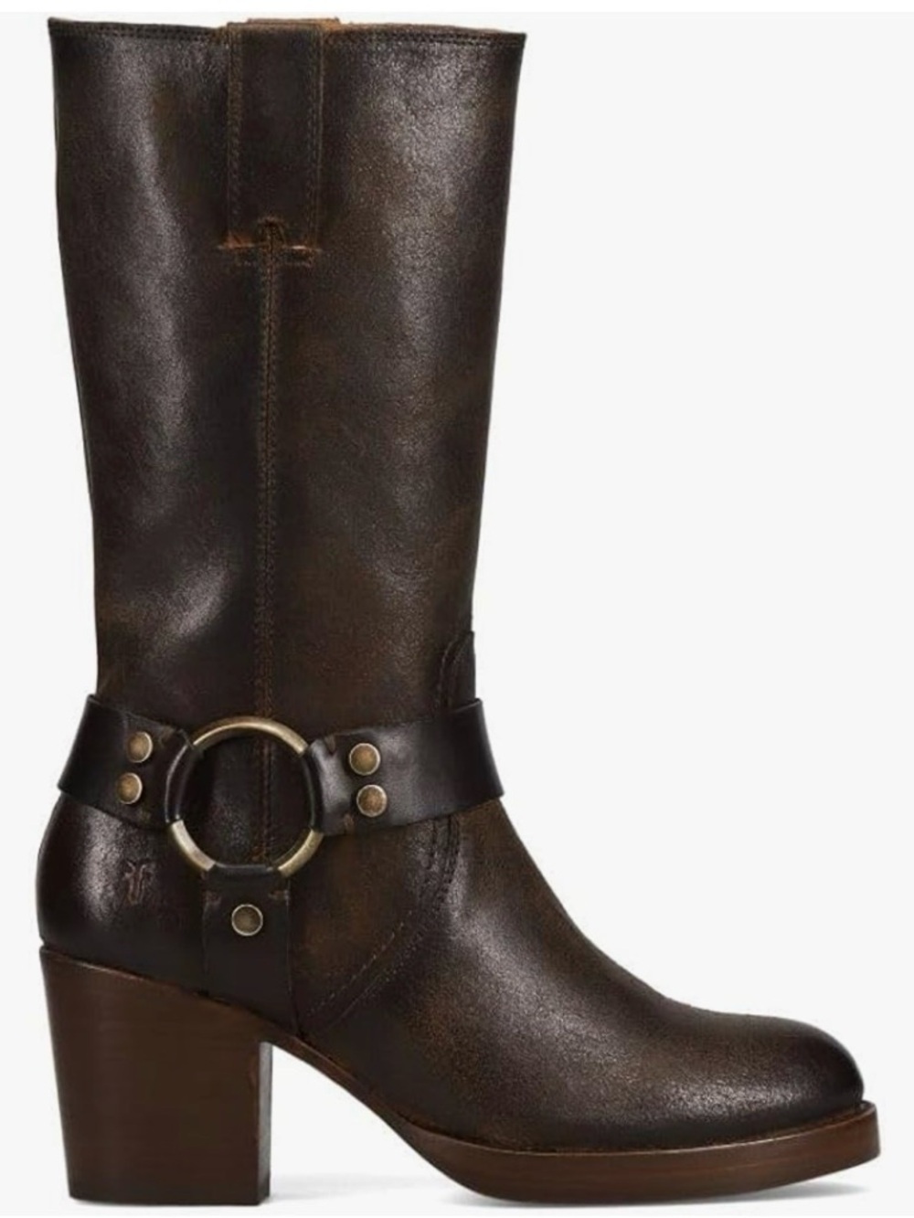 Frye Jean harness boots in chocolate Women’s Mid-Calf Brown Leather Block boot - Picture 2 of 10
